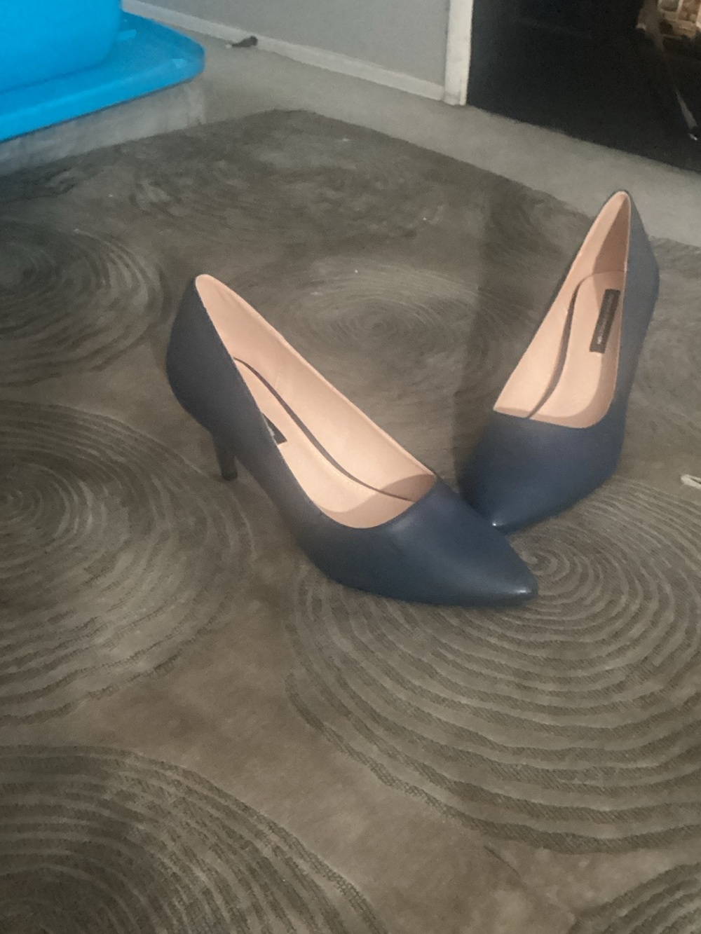French Connection Navy Pointed-Toe Mid-Heel Pumps